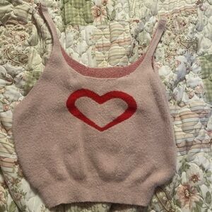 Pink Heart Knit Tank Top